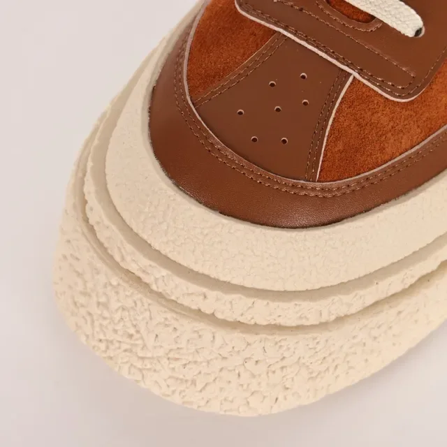 Brown and Cream Platform Suede Leather Sneakers 5