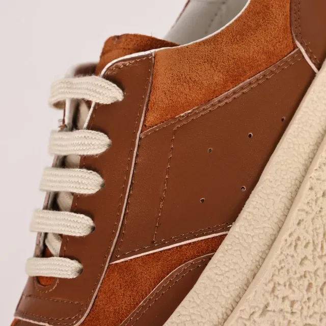 Brown and Cream Platform Suede Leather Sneakers 6