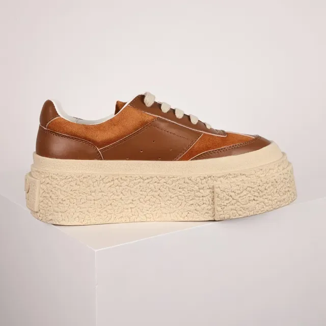 Brown and Cream Platform Suede Leather Sneakers 7