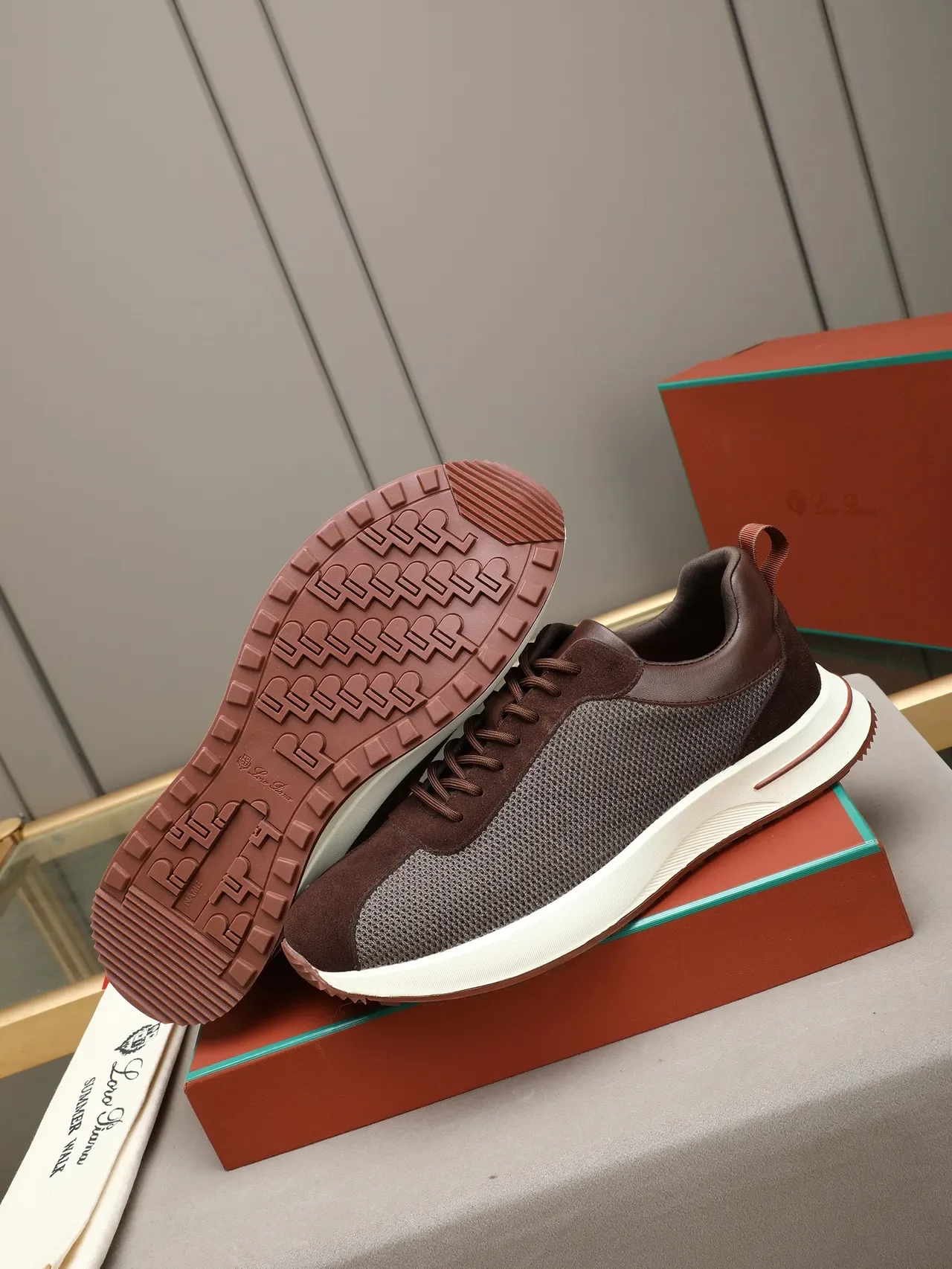 Brown and Gray Mesh-Suede Lifestyle Sneaker 4