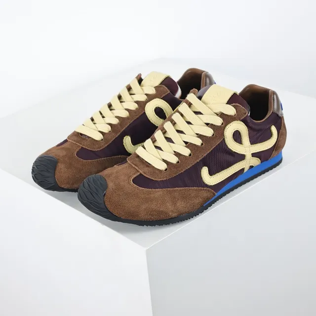 Brown and Purple Suede Nylon Monogram Low-Top Lifestyle Sneaker 2
