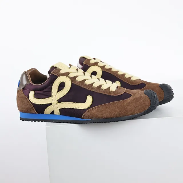 Brown and Purple Suede Nylon Monogram Low-Top Lifestyle Sneaker 3