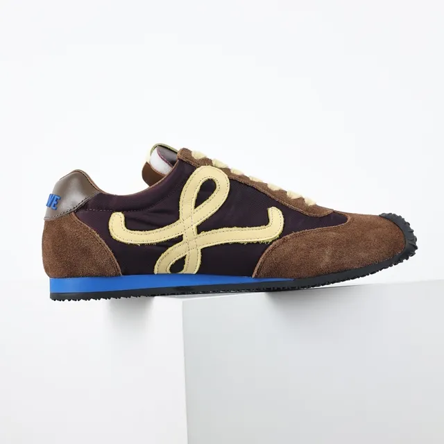 Brown and Purple Suede Nylon Monogram Low-Top Lifestyle Sneaker 7
