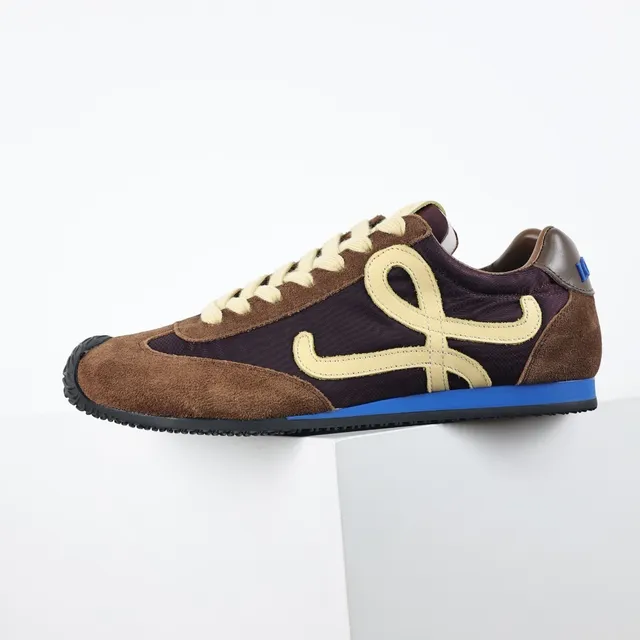 Brown and Purple Suede Nylon Monogram Low-Top Lifestyle Sneaker 9
