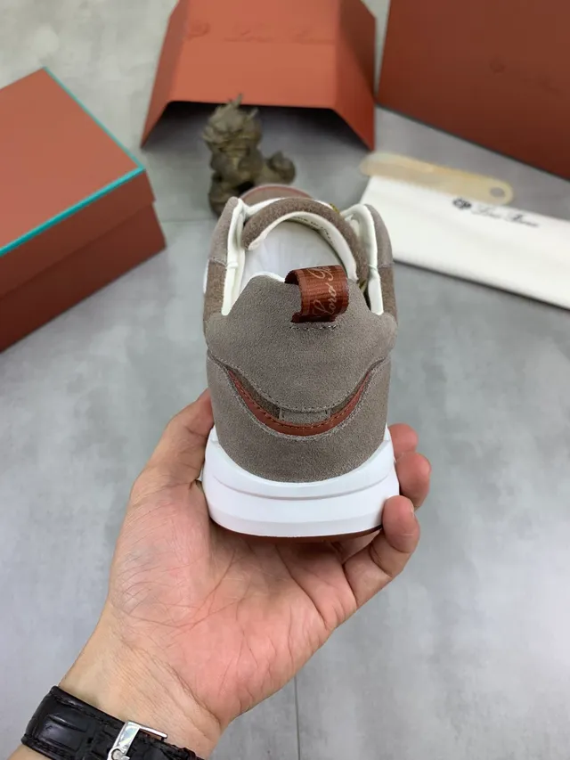 Brown Beige Suede Upper Contrast Piping Sneakers 3