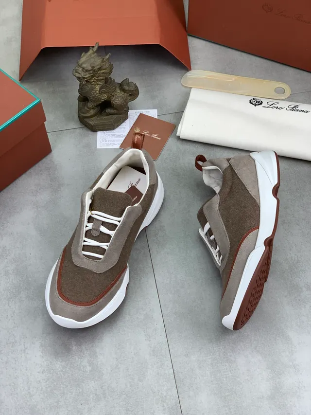 Brown Beige Suede Upper Contrast Piping Sneakers 5