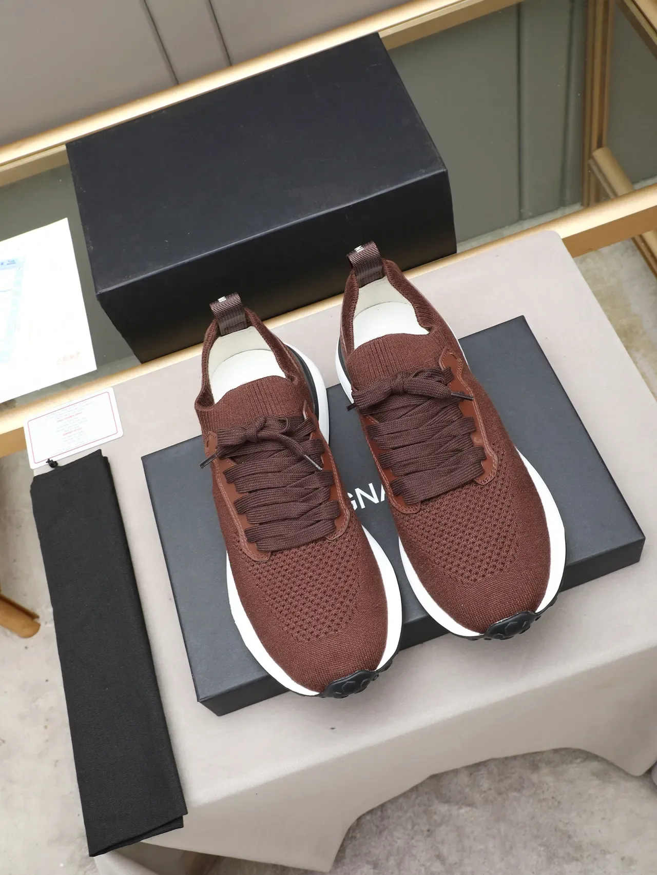 Brown Knit Sock-Fit Lifestyle Sneaker 2