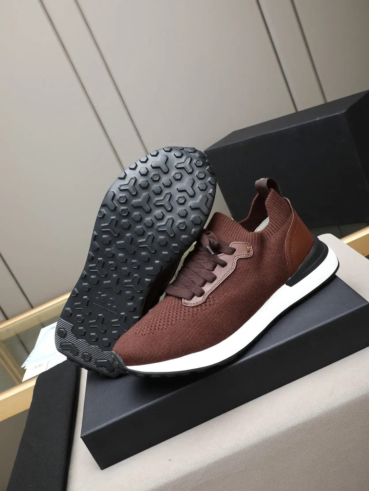 Brown Knit Sock-Fit Lifestyle Sneaker 4