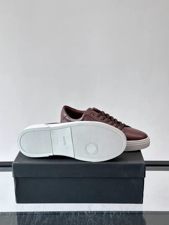 Brown White Leather Upper Embossed Monogram Sneakers 2