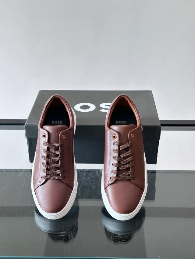 Brown White Leather Upper Embossed Monogram Sneakers 4