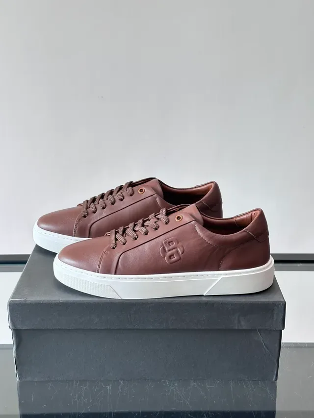 Brown White Leather Upper Embossed Monogram Sneakers 5