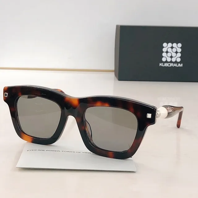 Brown White Rectangular Full-Rim Tortoiseshell Acetate Sunglasses 4