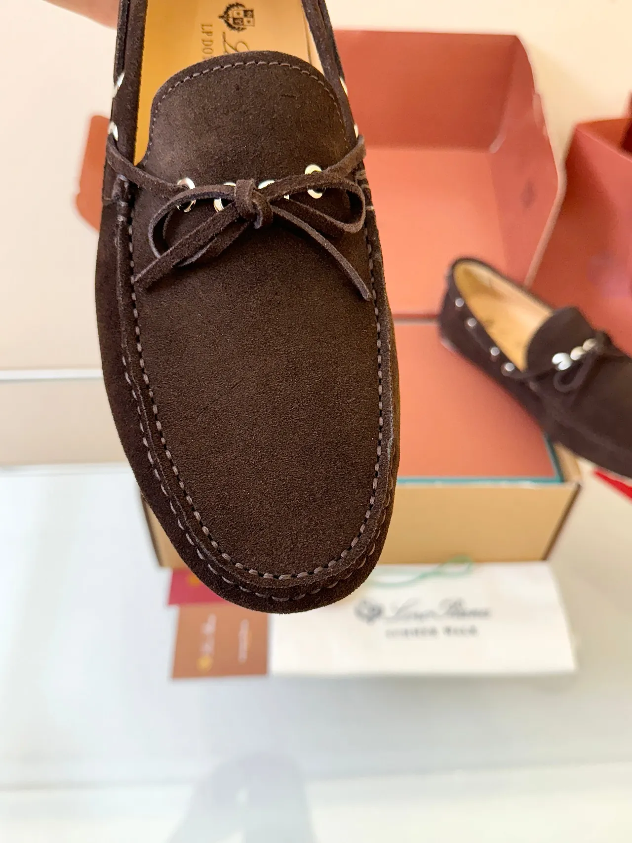 Brown White Suede Upper Moc-Toe Stitching Boat Shoes 3