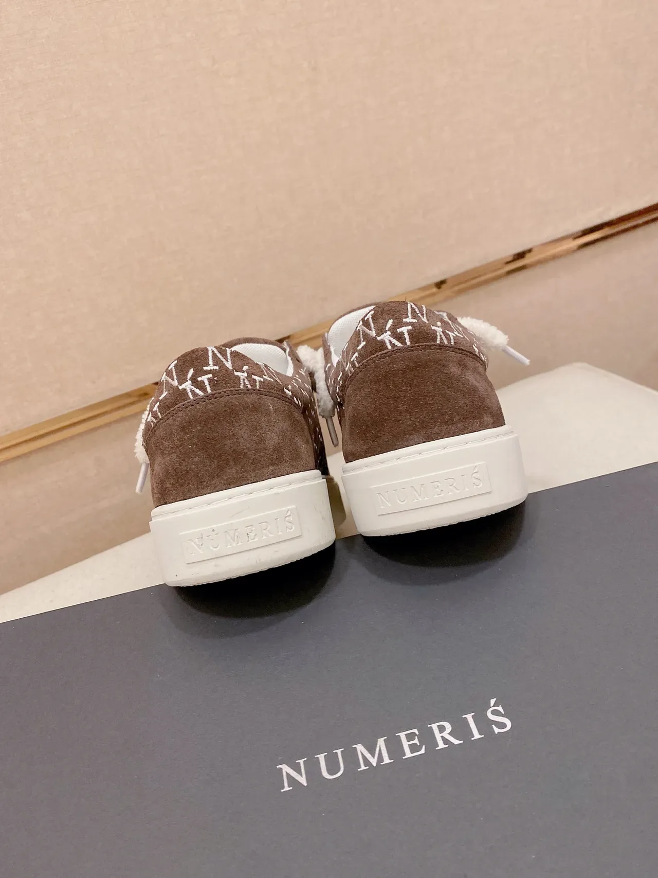 Brown White Suede Upper Monogram Embroidery Sneakers 2