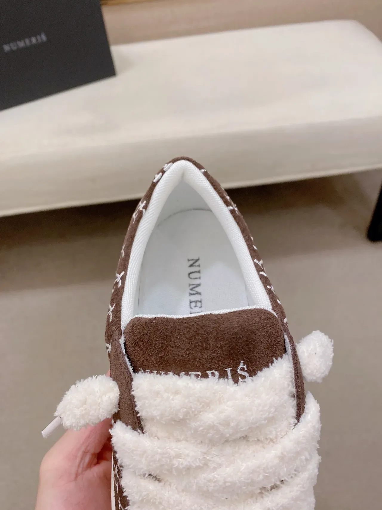 Brown White Suede Upper Monogram Embroidery Sneakers 3
