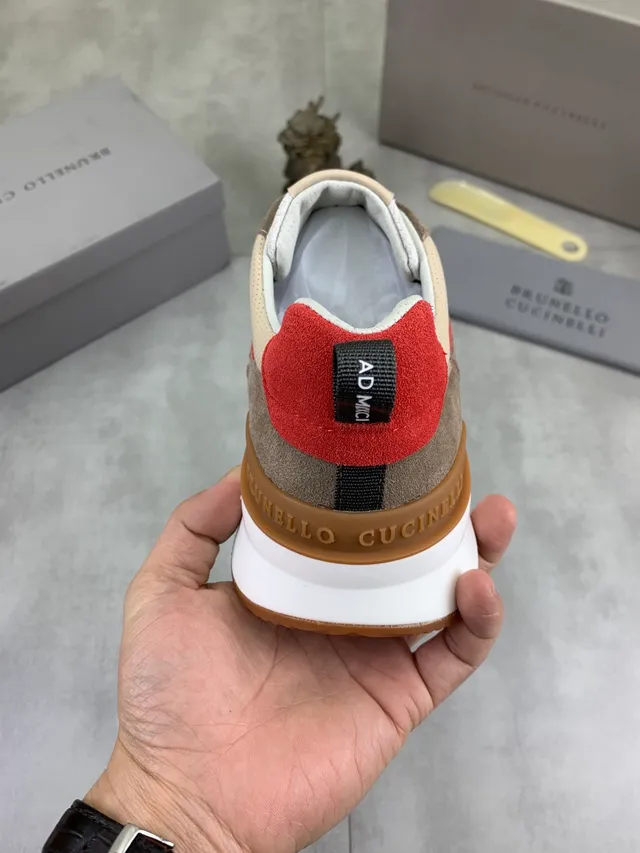 Brunello Cucinelli Beige and Brown Perforated Mesh Suede Lifestyle Sneaker 3