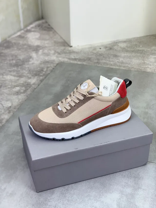 Brunello Cucinelli Beige and Brown Perforated Mesh Suede Lifestyle Sneaker 4