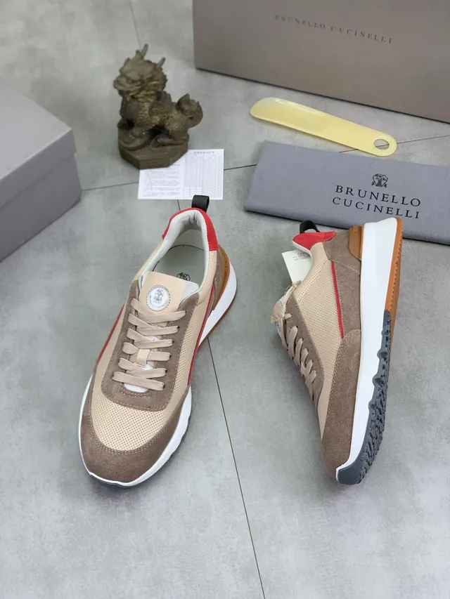 Brunello Cucinelli Beige and Brown Perforated Mesh Suede Lifestyle Sneaker 5