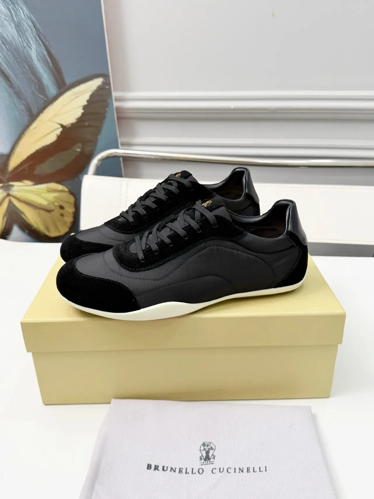 Brunello Cucinelli Black Suede and Nylon Sneaker 5