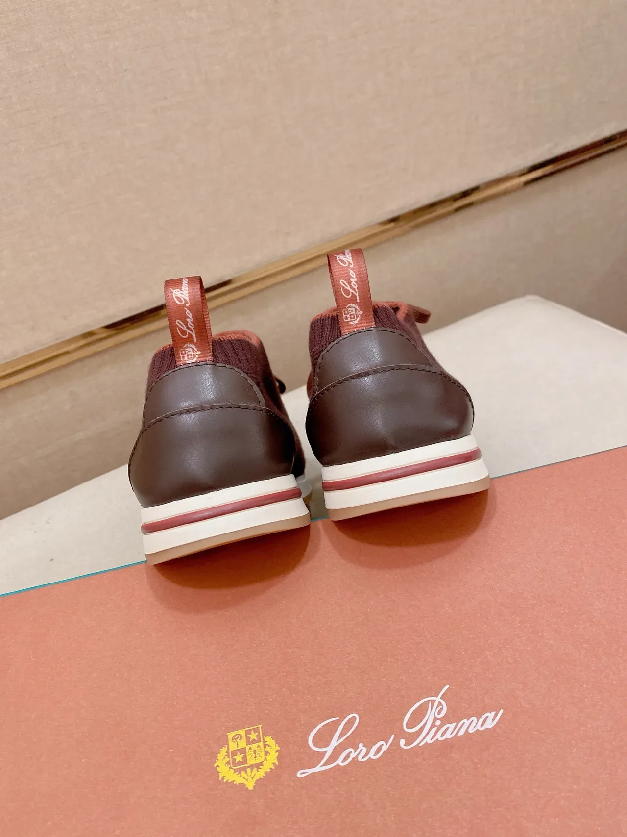 Burgundy Brown Knit Sock-Like Upper Flat Laces Sneakers 3