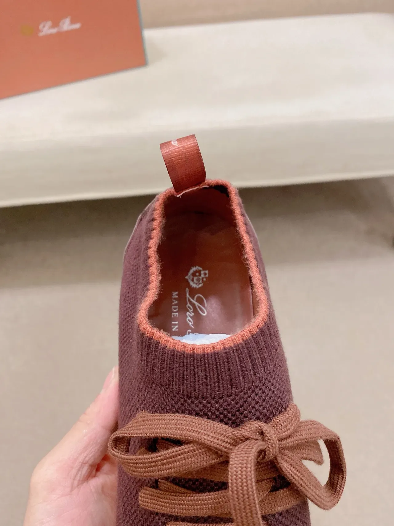 Burgundy Brown Knit Sock-Like Upper Flat Laces Sneakers 4