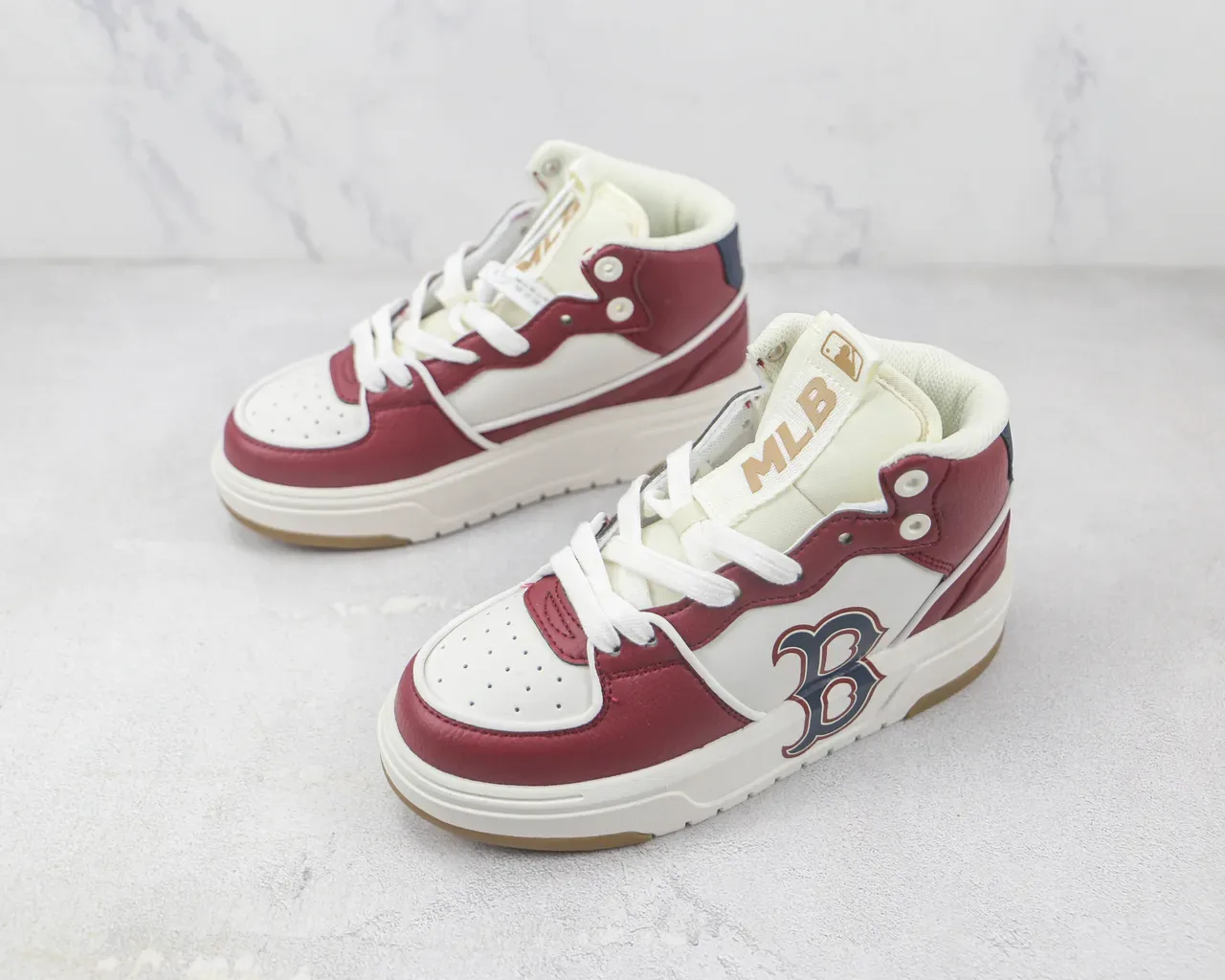 Burgundy White High-Top Leather-and-Synthetic Upper Sneakers 4