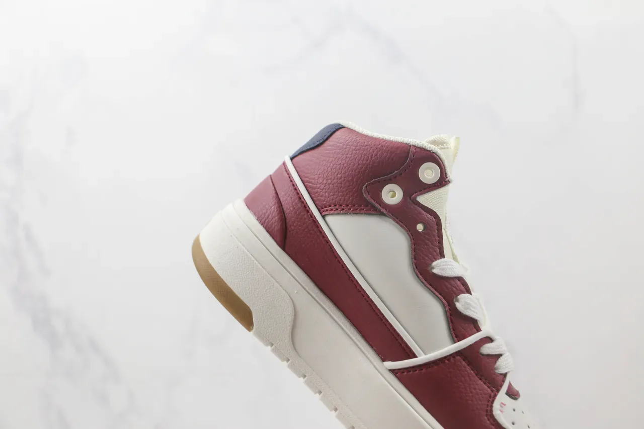 Burgundy White High-Top Leather-and-Synthetic Upper Sneakers 5