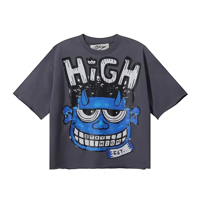 Charcoal Gray Blue Devil Graphic Oversized T-Shirt 5