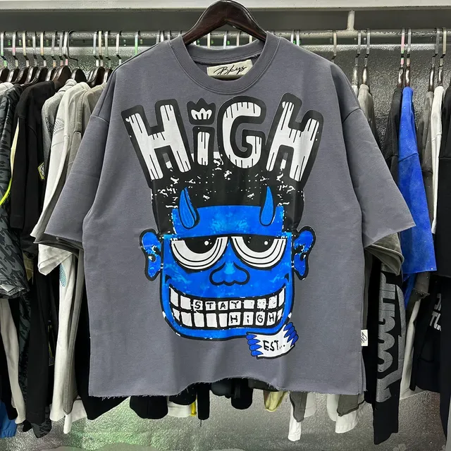 Charcoal Gray Blue Devil Graphic Oversized T-Shirt 10