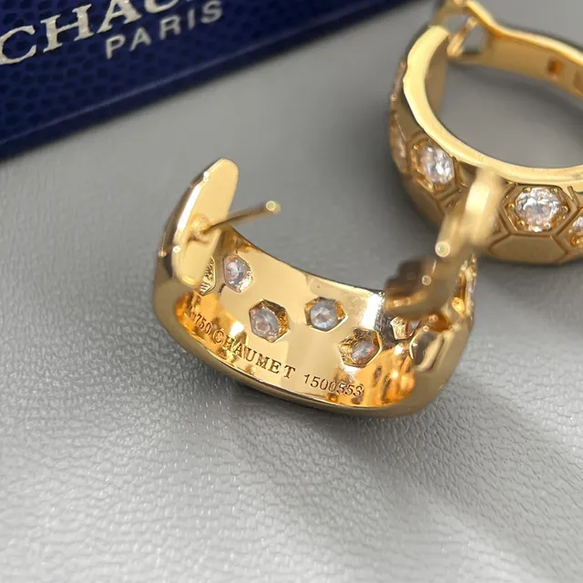 CHAUMET Hexagonal Pavé Hinged Hoop Earrings 2
