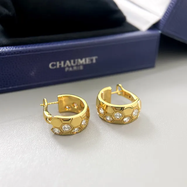 CHAUMET Hexagonal Pavé Hinged Hoop Earrings 5
