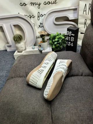 Cream Woven Laceless Slip-On Ballet Flats 6