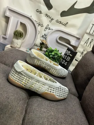 Cream Woven Laceless Slip-On Ballet Flats 9