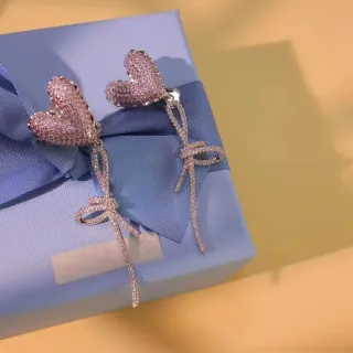 Crystal Heart and Bow Dangle Earrings