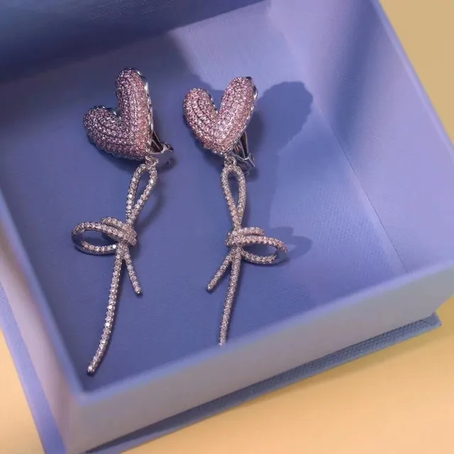Crystal Heart and Bow Dangle Earrings 4