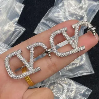Crystal-Paved Letter-Shaped Stud Earrings
