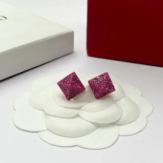 Cubic Pavé-Set Faceted Pink Stud Earrings