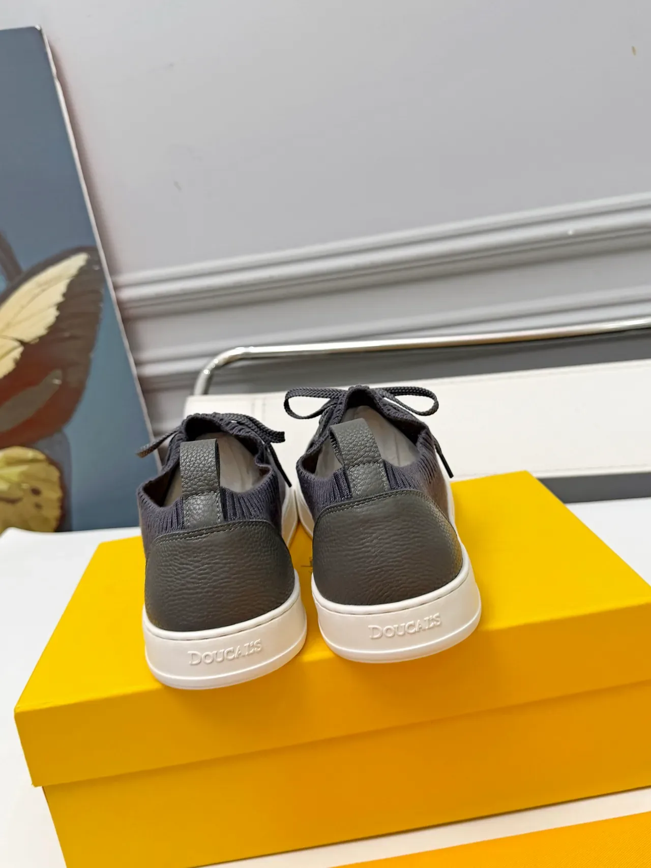 Dark Gray Knit and Leather Overlay Low-Top Sneakers 3
