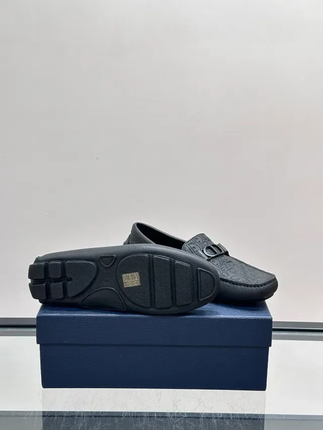 Dark Gray Textured Leather Bit Loafers 2