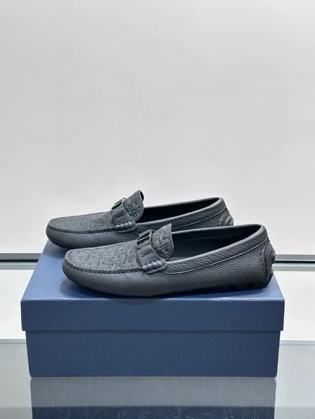 Dark Gray Textured Leather Bit Loafers 5