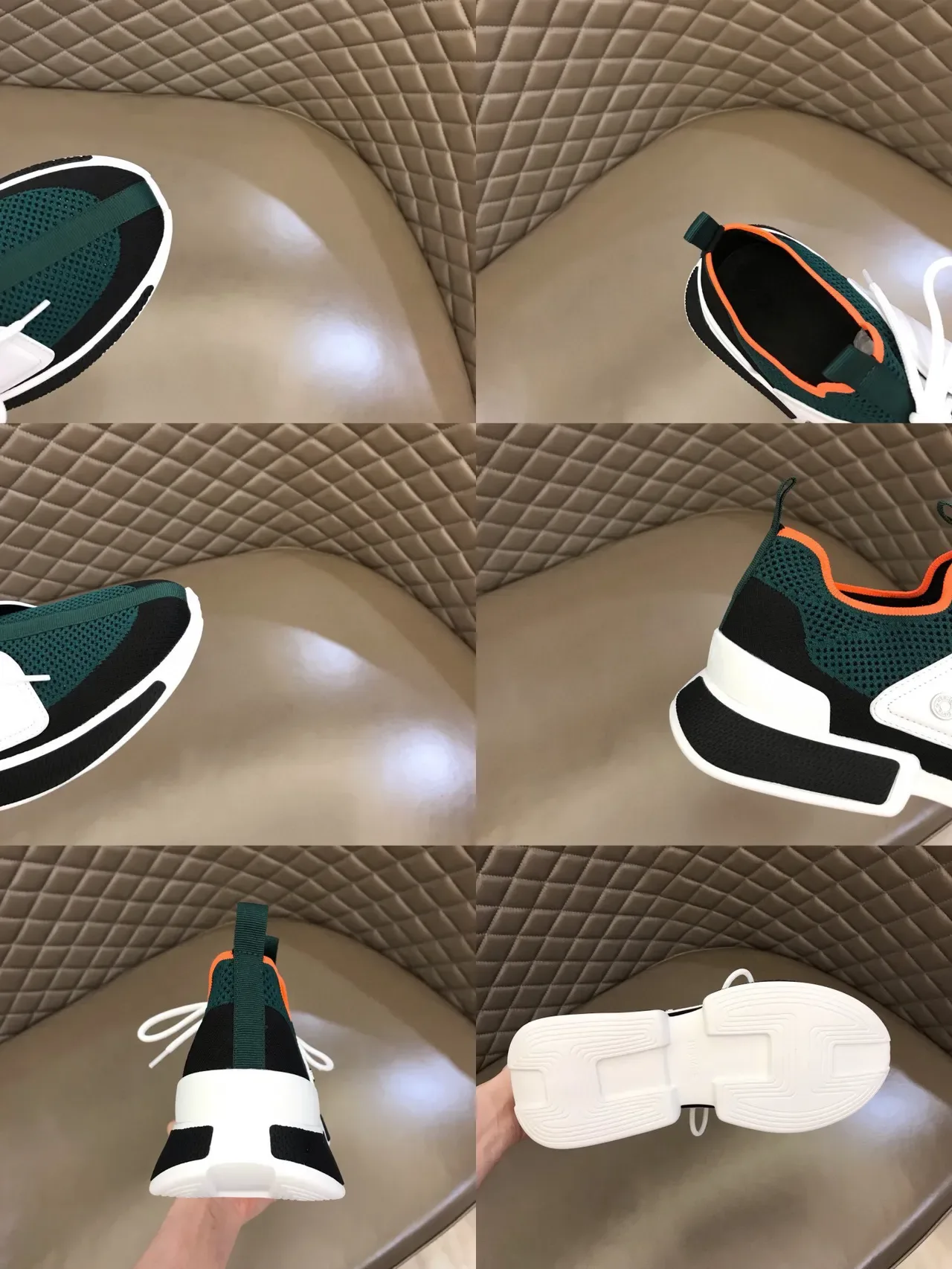 Dark Green Black White Orange Mesh Panel Sneakers 2