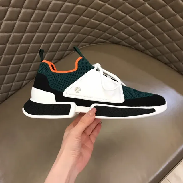 Dark Green Black White Orange Mesh Panel Sneakers 6