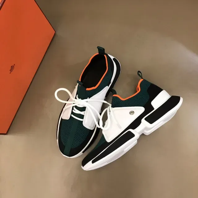 Dark Green Black White Orange Mesh Panel Sneakers 8
