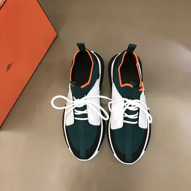 Dark Green Black White Orange Mesh Panel Sneakers 9