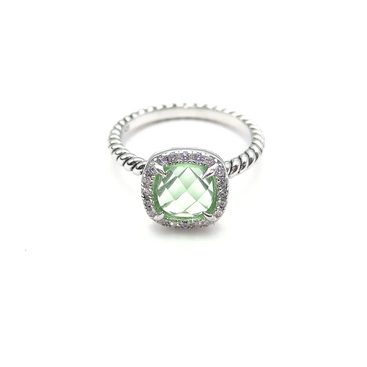 David Yurman Albion Cushion-Cut Green Gemstone Pavé Halo Ring 8