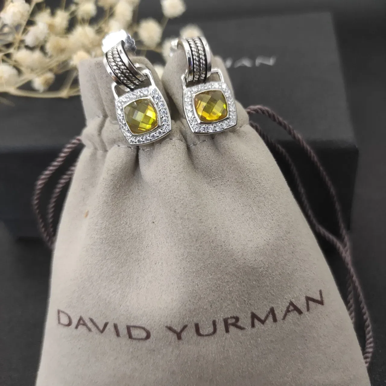 David Yurman Albion Cushion-Cut Yellow Stone Pavé Halo Earrings 4