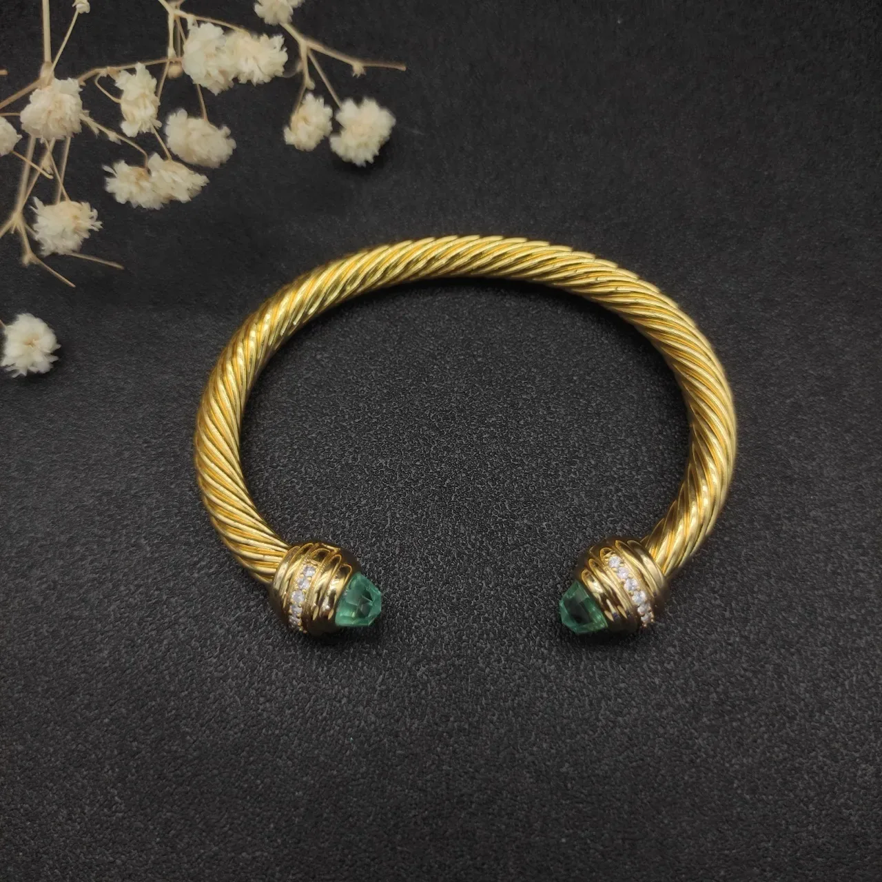 David Yurman Cable Classics Gold Green Twisted Gemstone-Terminal Bracelet 4