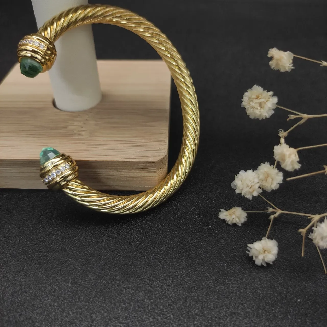 David Yurman Cable Classics Gold Green Twisted Gemstone-Terminal Bracelet 6