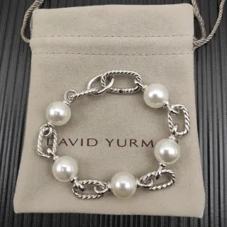 David Yurman Cable Classics prata bege links retorcidos pérolas esféricas pulseira