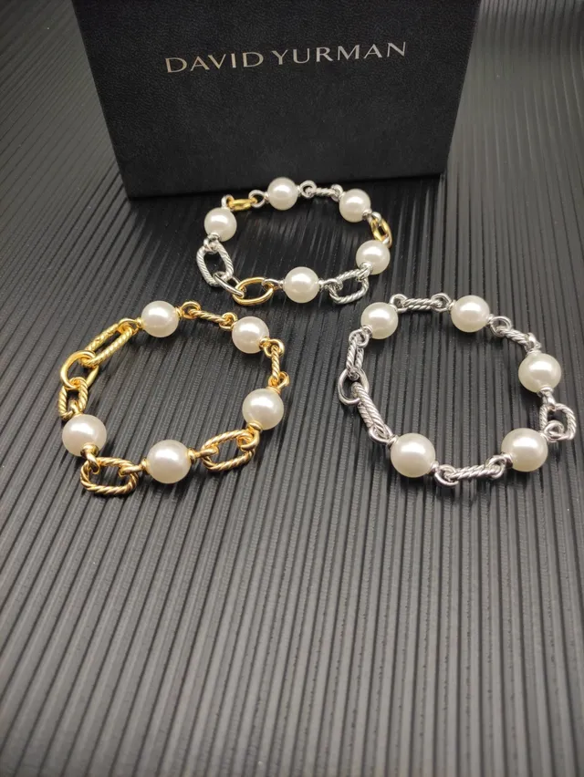 David Yurman Cable Classics Silver Beige Twisted Links Spherical Pearls Bracelet 2